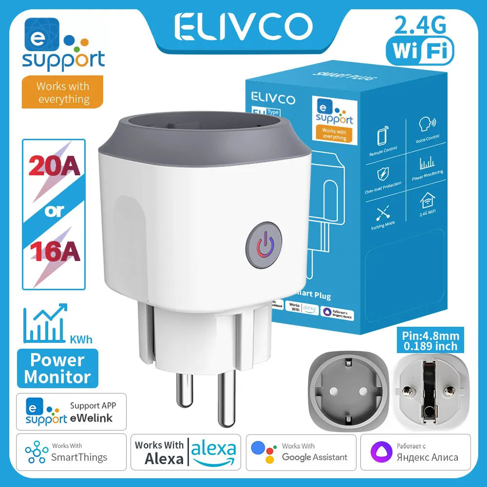 eWelink Smart Steckdose EU16A/20A Wifi Smart Plug Mit Power Monitor Smart Leben APP Fernbedienung Unterstützung Google Assistent Alexa
