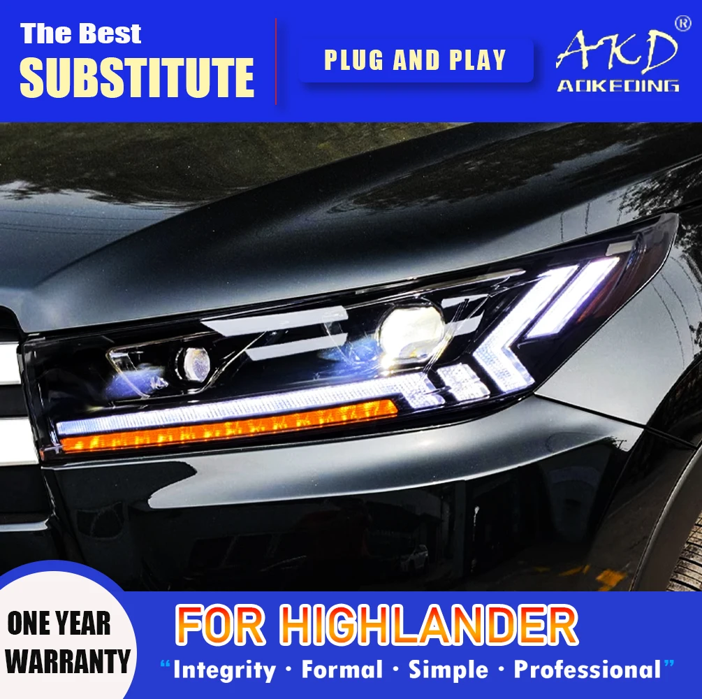 

AKD Head Lamp for Toyota Highlander LED Headlight 2018-2020 Headlights DRL Turn Signal High Beam Angel Eye Projector Lens