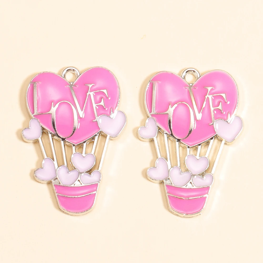 10Pcs Süße Romantische Emaille Herz Heißer Luft Ballon Charms Für Frauen Schmuck Machen Liebe Anhänger Halskette Diy Schmuck Zubehör – Detail 7
