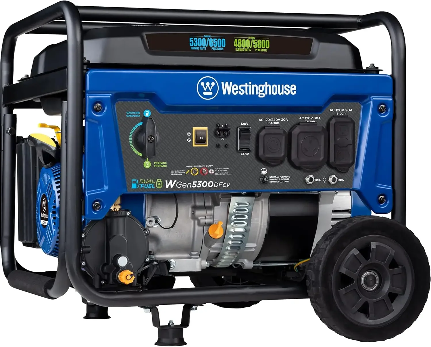 6500 Watt Dual Fuel Home Backup Portable Generator Transfer Switch Ready 30A Outlet RV Ready 30A Outlet CO Sensor