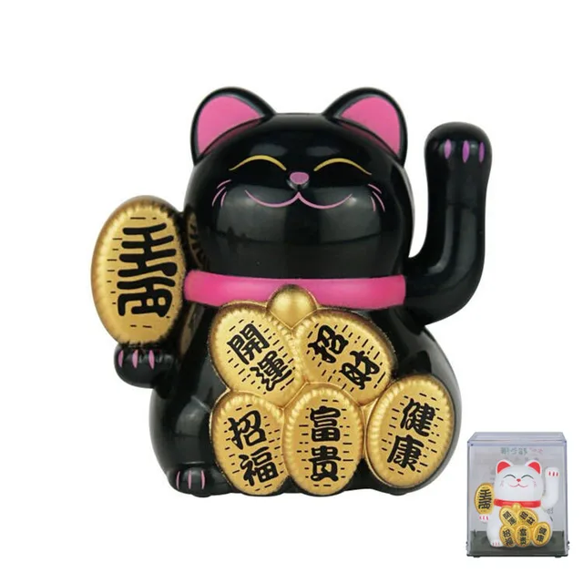 Chat Porte-Bonheur Solaire Décoratif - Patte Qui Bouge, Feng Shui - Pour Maison, Bureau, Voiture - Blanc Rose