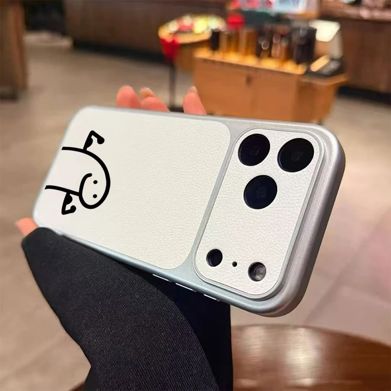 Minimalist Black Line Muscle Man Pattern Faux Leather Phone Case