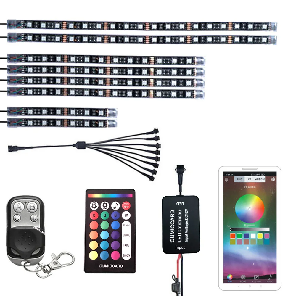 OUMICCARD 8PCS APP Motorcycle LED Light Kit With RGB Multi-color Waterproof LED Light Strip Neon Suitable For HarleyYamaha