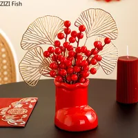 Creative Snow Boots Shape Ceramic Vase Desk Decoration Flowers Arrangement Artificial Berries Decorative Vases Modern Home Decor 2