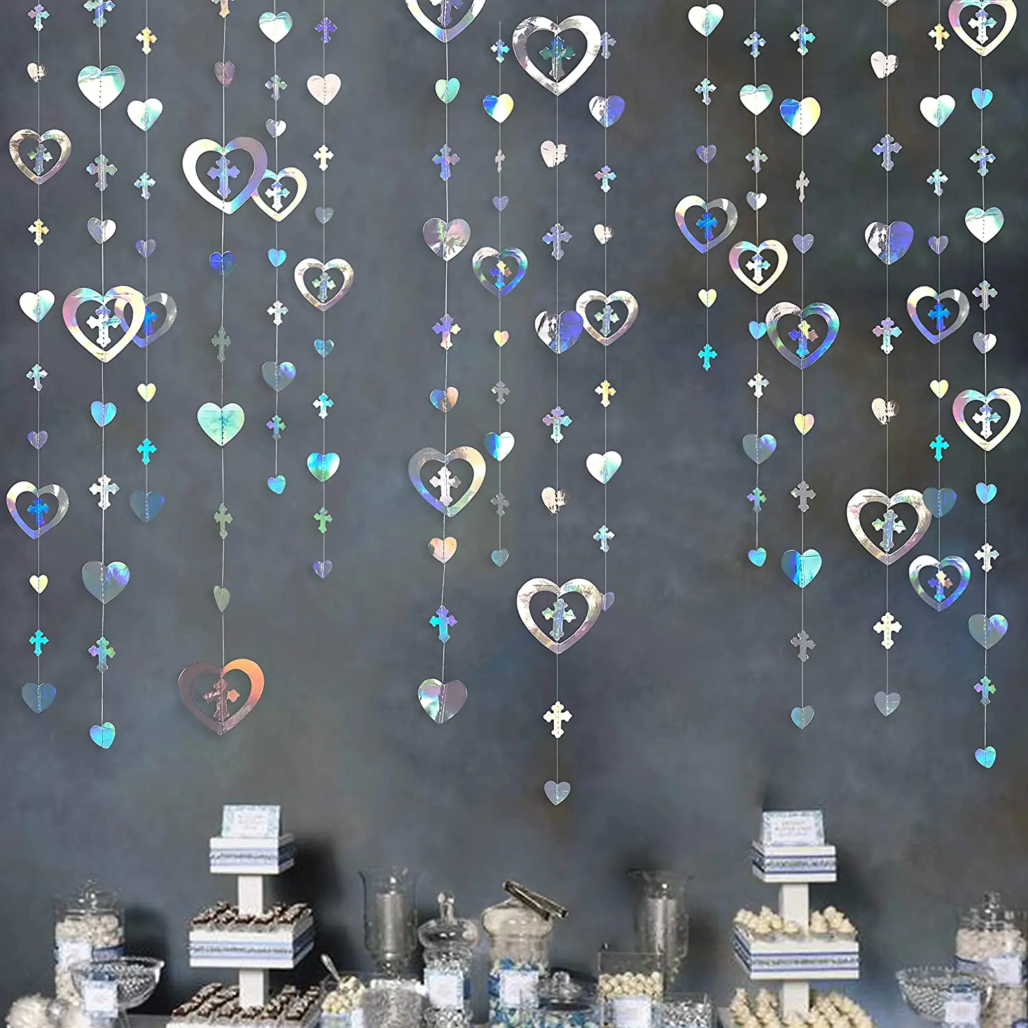 Party Decorations Birthday Streamers Iridescent Cross Heart Garlands