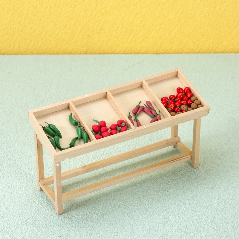

1:12 Wooden Dollhouse Fruit Vegetable Rack Miniatures Furniture Model Toys Handmade Fruit Rack Stall Doll House Accessories