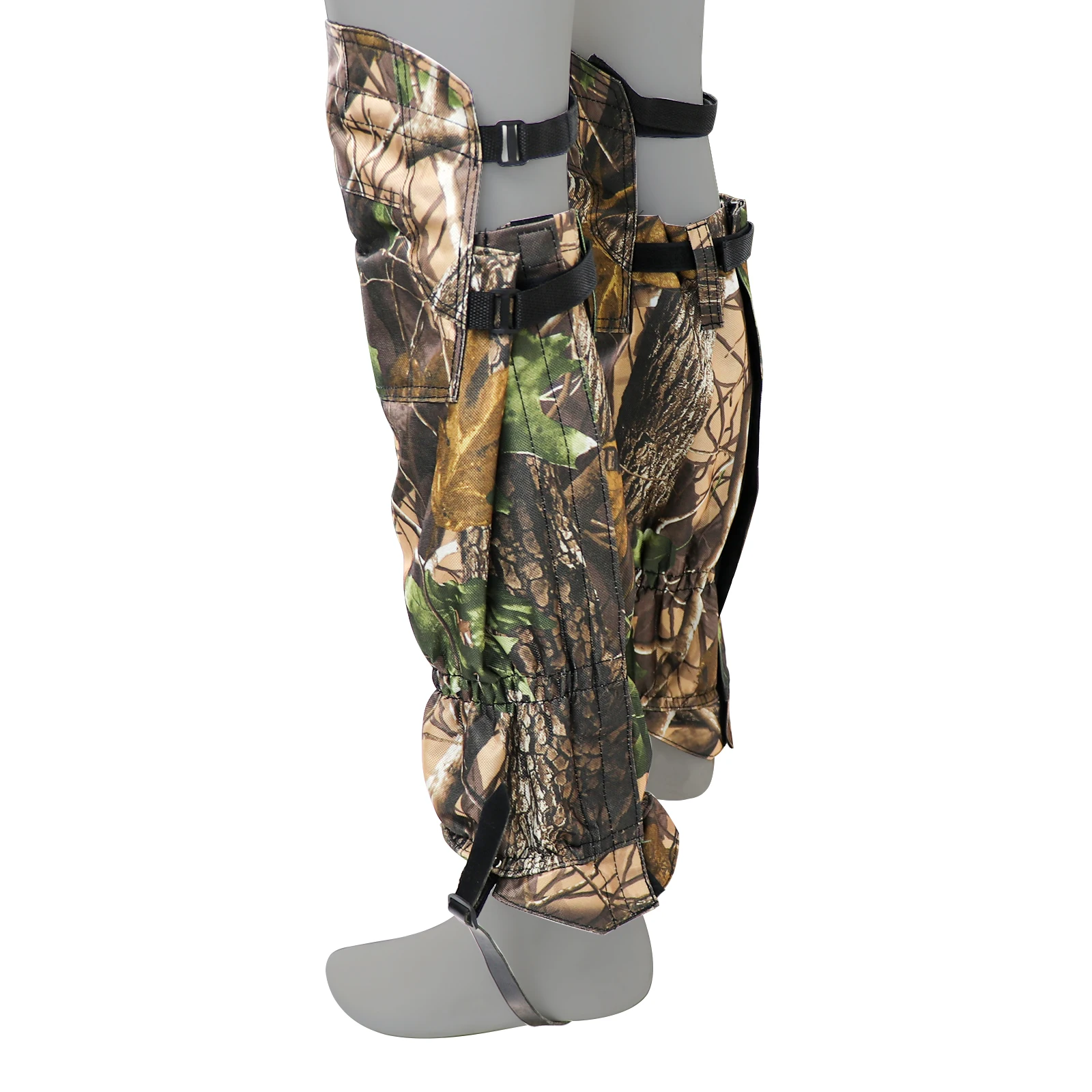 Polainas de rodilla de pierna alta de camuflaje, polainas impermeables ajustables para exteriores, cubierta de zapatos con rodilleras y correas para senderismo y Camping