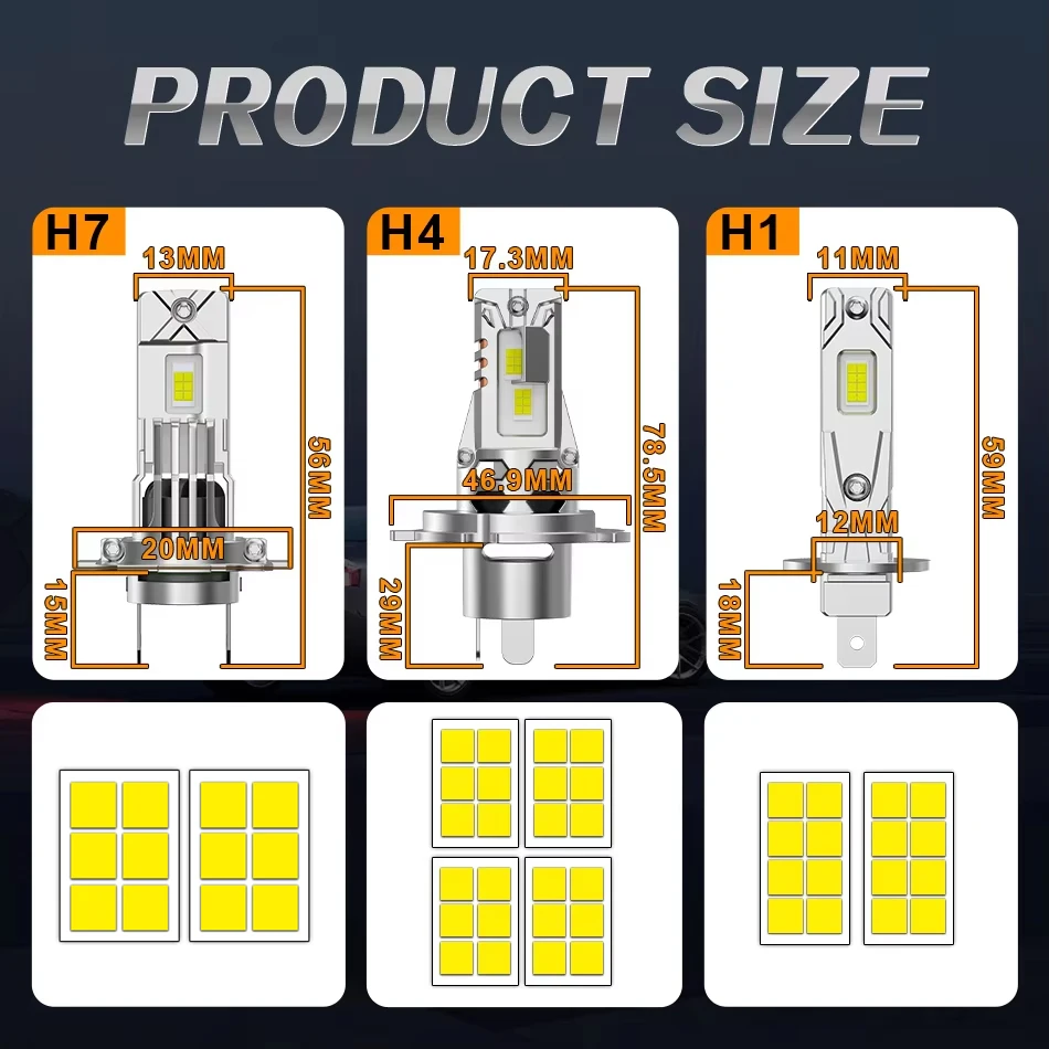 2개입 H7 H4 H1 LED 헤드라이트 전구 1300W 초강력 1300000LM 슈퍼 화이트 6500K 12V 캔버스 H7 자동차 램프 에러프리 터보 라이트