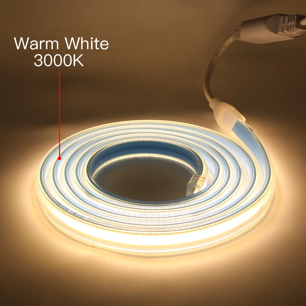 AC 220V 230V 2835 LED Strip Lights 3M Warm wit Very Bright met Schakelaar, 3 Meter IP67 Waterproof LED Light Strips (Warm wit, 3M