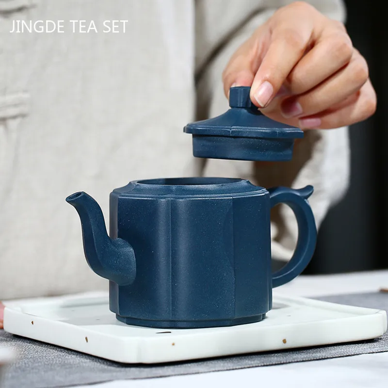 Raw Ore Azure Mud Famous Handmade Purple Clay Pot Creative Eight-sided Filter Teapot Chinese Zisha Tea Maker Teaware 280ml