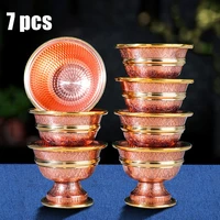 7pcs Ancient Red Copper Tantric Bowl Engraving Goblet Tibetan Bowl 8.8cm Holy Water Cup Buddhist Home's Gift Desktop Decorative 1