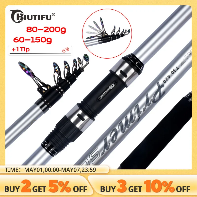 BUDEFO Telescopic Surf Spinning Fishing Rod 3.9/4.2/4.5/5.0/5.3m Carbon Carp Travel