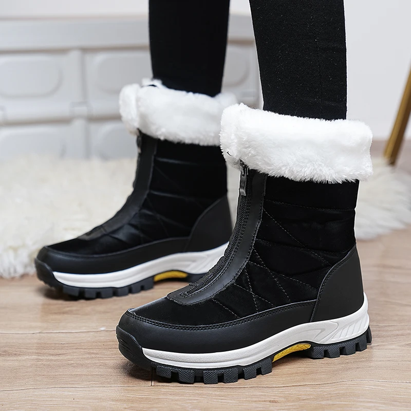 Women's Boots Winter Snow Boots Outdoor Anti-Slip Zipper Shoes Women Warm Short Plush Waterproof Boots Fashion Snow Shoes