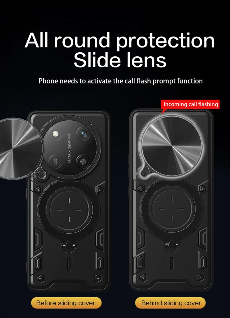 Enhanced Armor Shockproof Case with Slide Camera Lens Protection and Magnetic Holder Ring