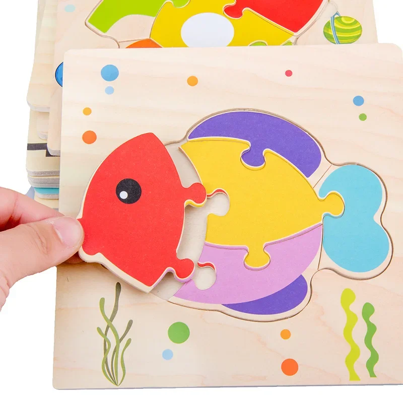 1pc Wooden Jigsaw Puzzle Children Montessori Games Cartoon Animal Vehicle Puzzles for Kids Learning Educational Toys 2