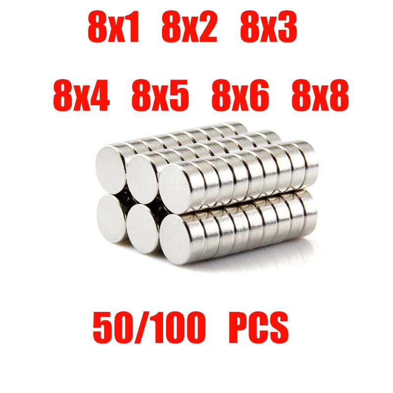 10/50/100 Pcs Neodymium Magneet 8X3 8X5 8X8 Ndfeb Ronde Super Krachtige ...