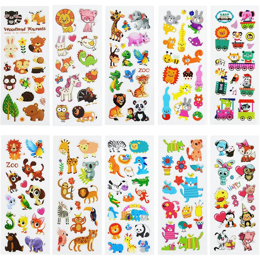 12 Blatt Wildtier 3D-Blasenaufkleber, lebendiger Cartoon, Hirsch, Löwe, Gorilla, Tiger, Affe, Aufkleber für Laptop, Wasserflasche JXB – Detail 6