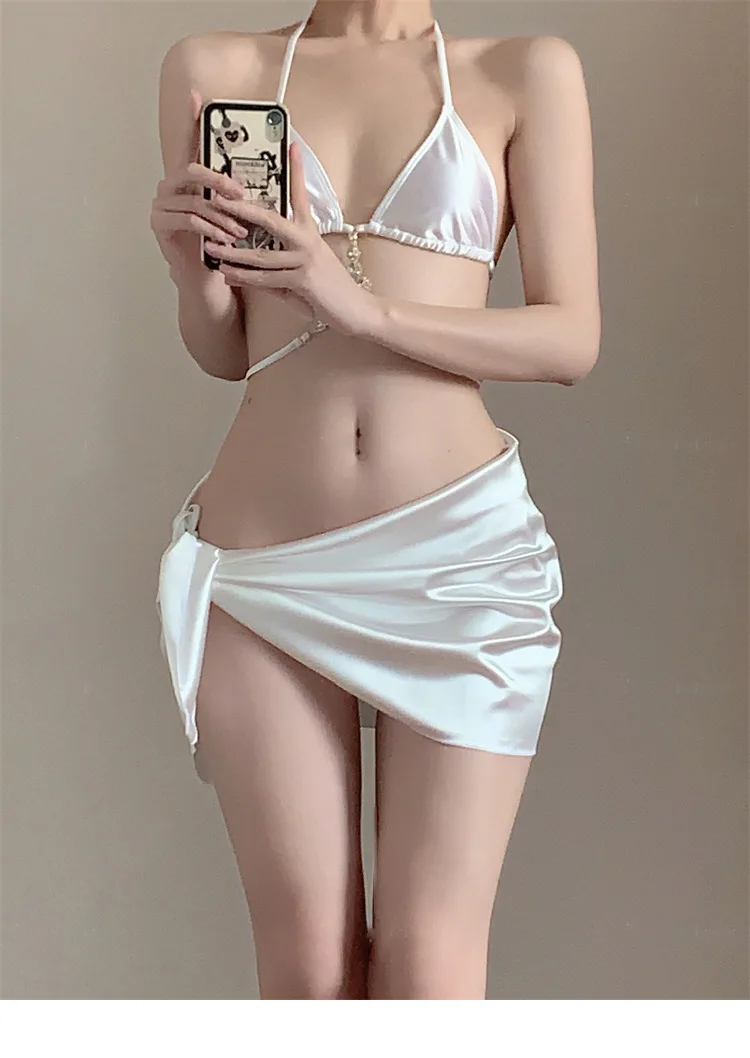 Women's Black Gem High-end Three-piece Set Strap Bikini Spa Swimsuit