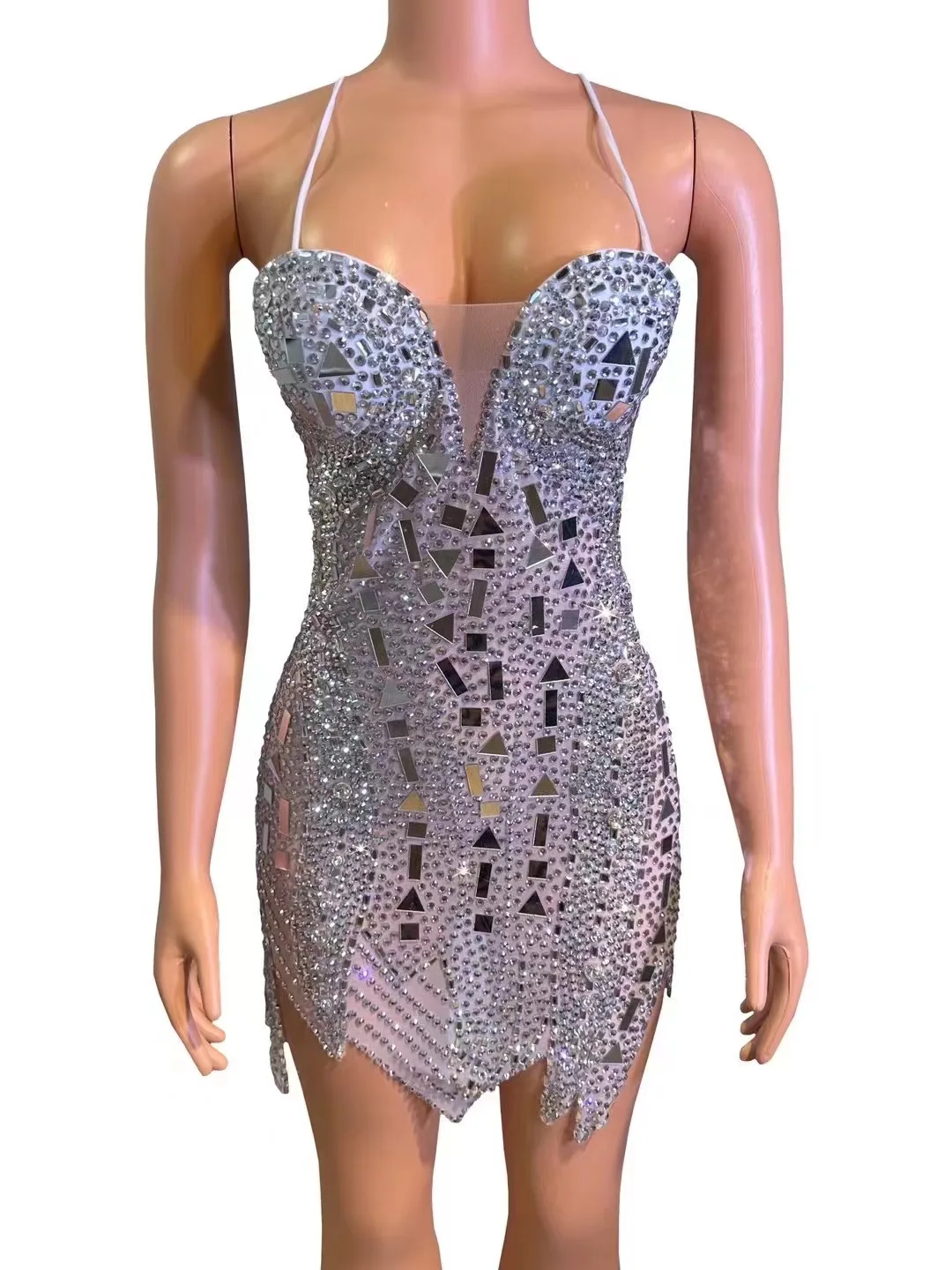 

Sparkly Hot Drilling Process Rhinestone Club Dress For Women Singer Celebrity Stage Wear Birthday Party Dance Drag Queen Costume