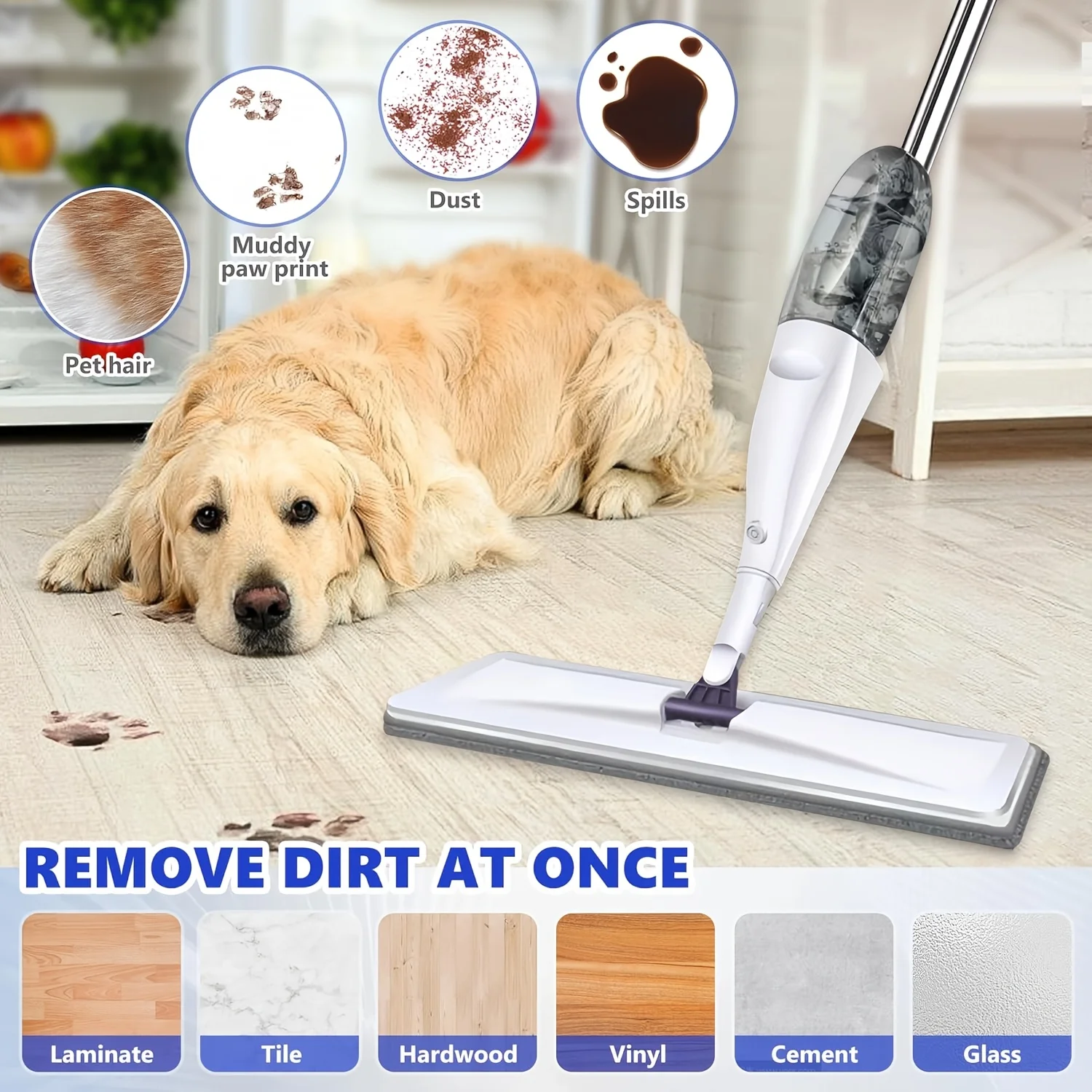 usSpray Mop with Three Washable Pads, a Spray Flat Mop for Home Use, Suitable for Both Wet And Dry Cleaning, Designed for Floor Cleaning, Compatible with Hardwood, Laminate, And Ceramic Tilesd 2