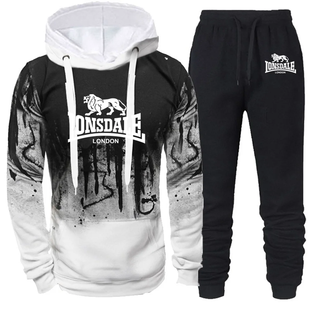 LONSDALE Men's Suit Is Comfortable Warm In Autumn Winter Business  Leisure Collar Zipper Coat+Trousers Men's Sweatshirt Suit