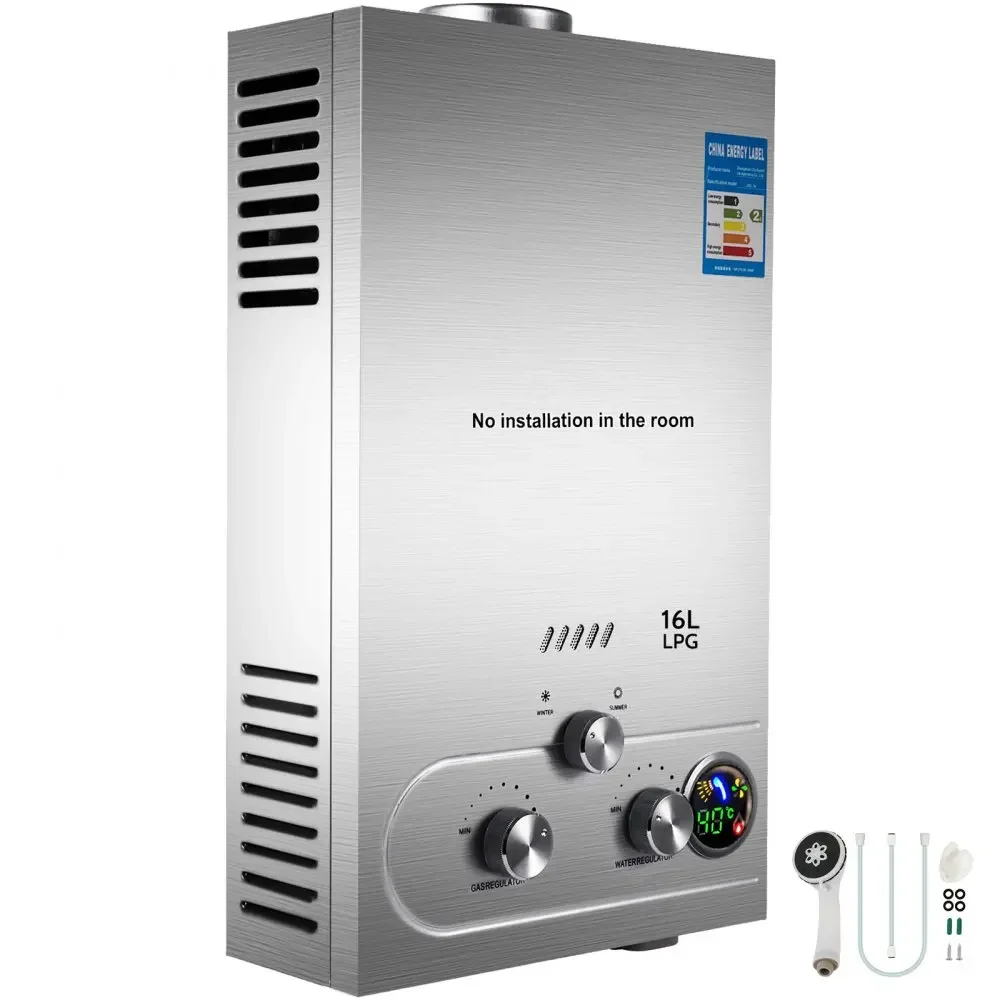Propane Water Heater VEVOR Propane LPG Hot Water Heater Gas Stainless Steel Tankless Boiler Home Appliance 6L-18L