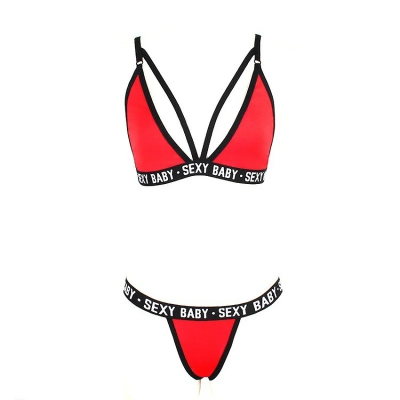 Sexy Letter Three-Point Suit Women's Sports Underwear Set Sexy Skinny Backless Underwear Bikini bikini set women swimwear bikini swimsuit sexy underwear