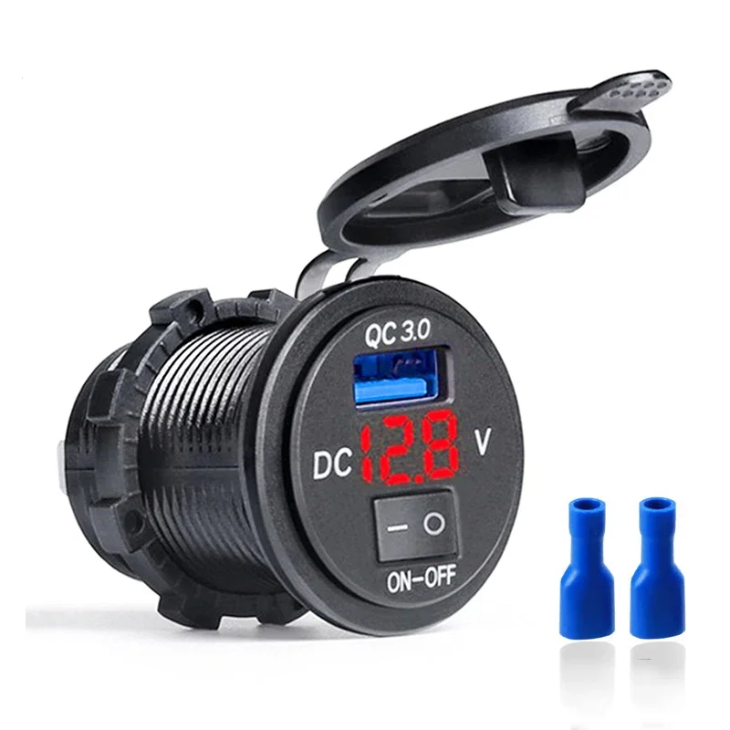 

For fast charging of car and motorcycle 3.0 USB car charger socket USB charger socket with switch digital display voltmeter ATV