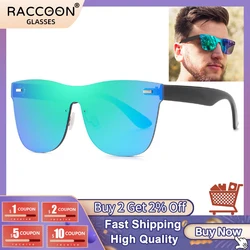 Quality Rimless Siamese Sunglasses Man Colorful Uv400 Reflective Eyewear Male Large Stylish Outdoor Fishing Driving Sun Glasses
