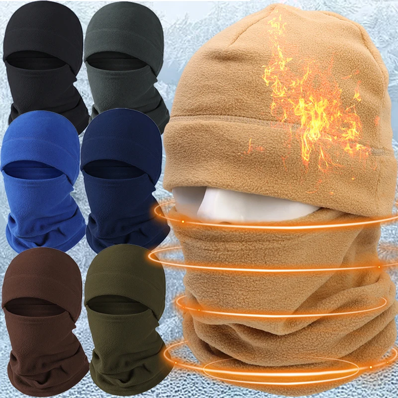 

Women Men Winter Warm Beanies Polar Fleece Skullies Full Package Mask Hat Neckerchief As One Outdoor Windproof Solid Beanies Cap