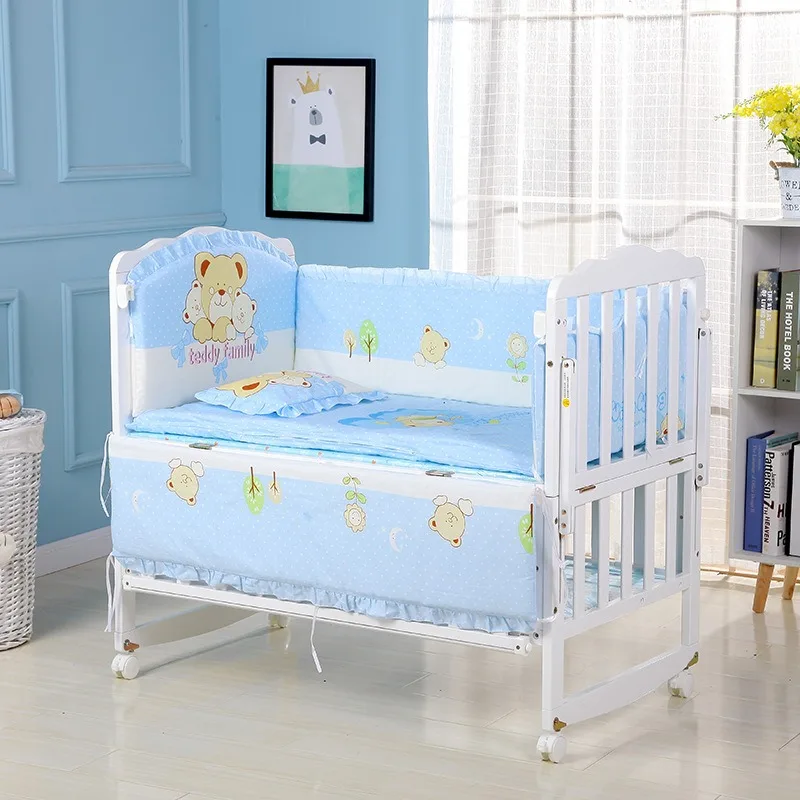Ensemble de literie de berceau en coton, 6 pièces, dessin animé, linge de lit, clôture, literie de pépinière, pare-chocs de berceau pour tout-petits (4 pare-chocs + couette + oreiller) 1 Ensemble de literie de berceau en coton, 6 pièces, dessin animé, linge de lit, clôture, literie de pépinière, pare-chocs de berceau pour tout-petits (4 pare-chocs + couette + oreiller) 1