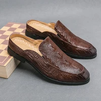 Elegant Men's Crocodile Print Half-Mule Dress Shoes Leather Loafers Perfect for Wedding Parties Daily Available in Black & Brown 1