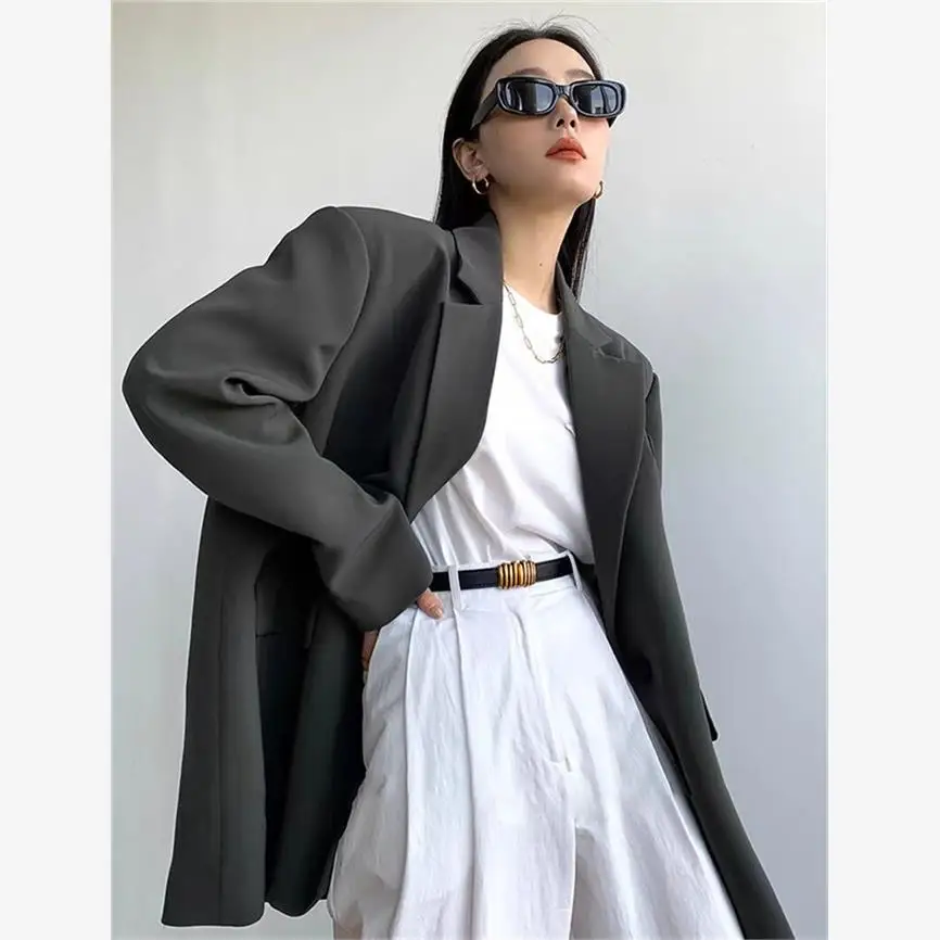 Women's Casual Blazers Jackets Suits Coats Autumn 2024 Fashion Straight Cut Polyester Long Sleeve One Button Pure Color - 4