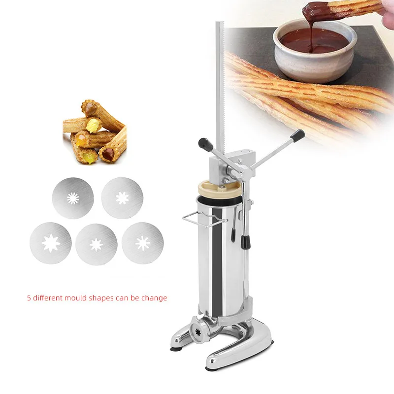 

2L 3L Fried Dough Sticks Maker Spanish Churros Making Machine Manual Latin Fruit Forming Machines with 5 Molds