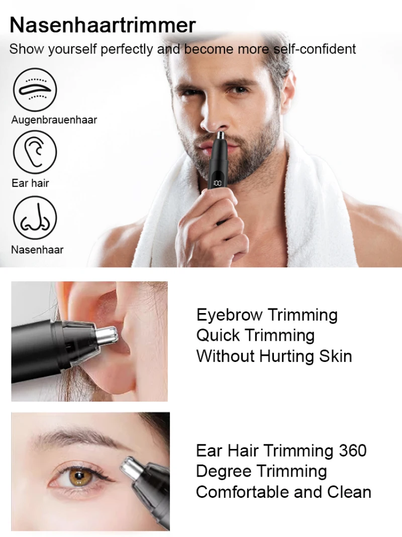 Men's Intelligent Anti Pinch Rounded Blade Electric Nose Hair Trimmer TYPE-C Charging Waterproof Multifunctional Trimmer 3