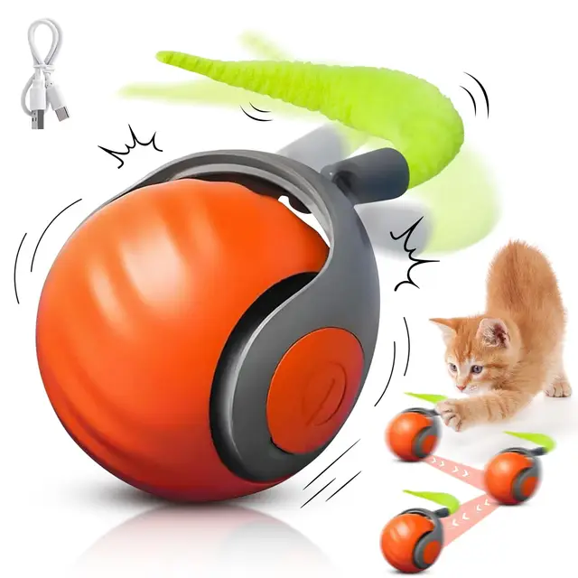 NewSpeedy Tail 2.0 Cat Toy, Speedy Tail Cat Toy, Interactive Cat Ball Toy, Smart Cat Toys Ball, Two Speed Adjustment, with Tail  1