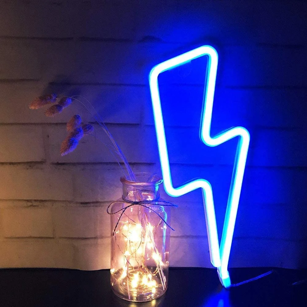Neon Lightning Bolt LED Sign - USB-Powered Decorative Wall Light