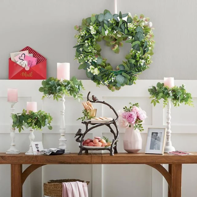 Couronne Eucalyptus Artificielle Verte 50 Cm - Déco Porte, Mur, Jardin - Baies Incluses - Sans Entretien - Style Naturel - 13