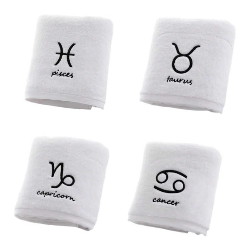 

Inyahome 100% Cotton Face Bath Towel Sets White/Grey Embroidered Constellation Pattern Girl/Men Good Gift Rectangle Hand Towels