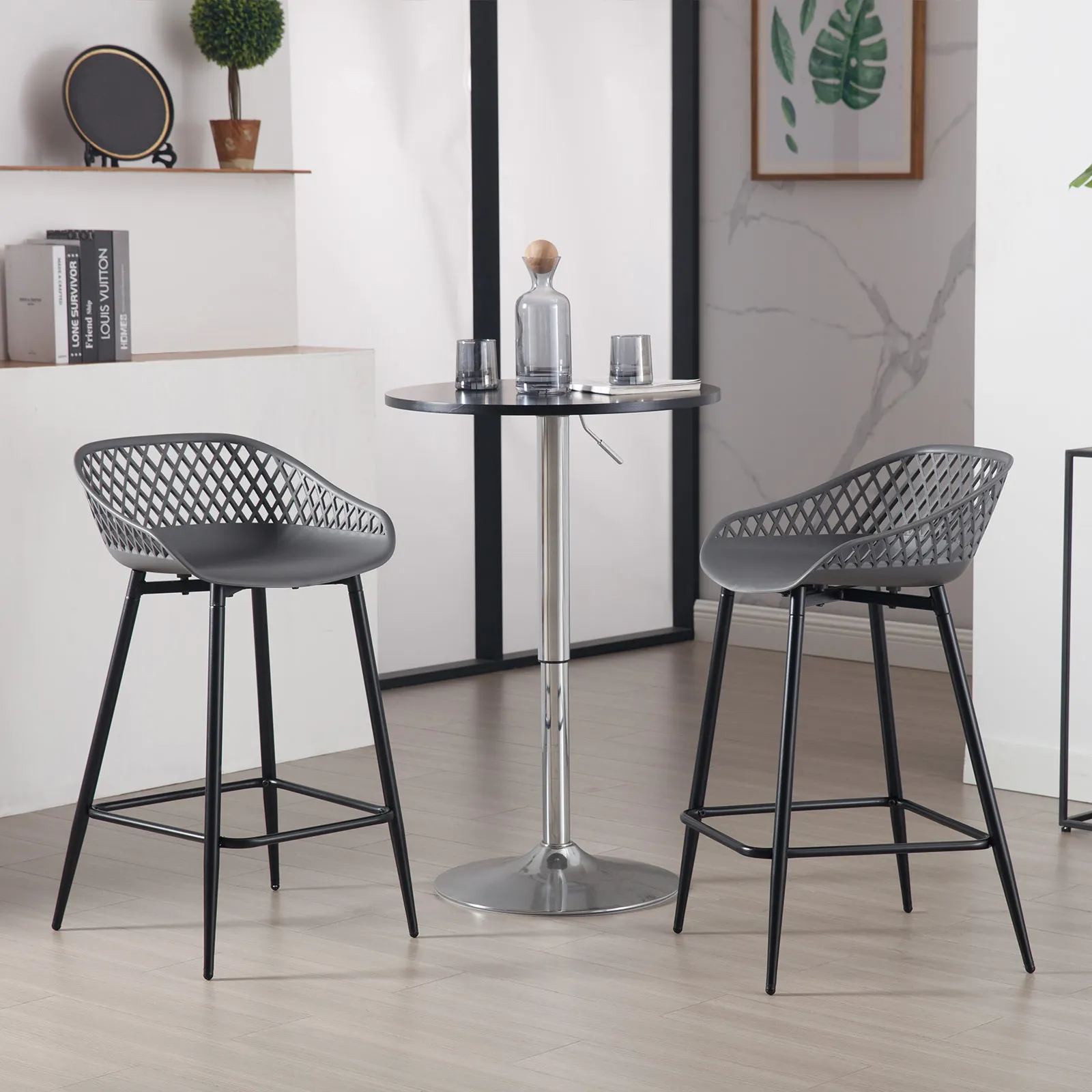 Tabourets de Bar en plastique 2 pièces/CET, tabouret de comptoir avec dossier creux, repose-pieds, tabouret de cuisine haut pour salle à manger, Bar, Patio extérieur