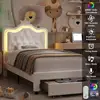 Twin Size LED Upholstered Bed Adjustable Headboard with Storage Drawer Music-Activated Crystal Button Tufted Platform Bed Kids 6