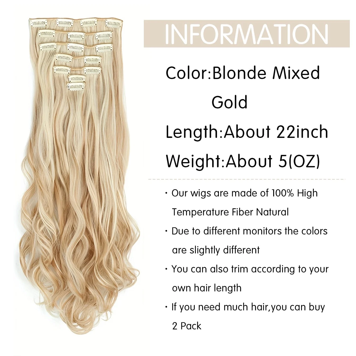 Clip In Hair Extensions 7PCS Full Head 22 Inch Long Curly Wavy Synthetic Hair Pieces Natural Wavy For Women Girls hair extensions