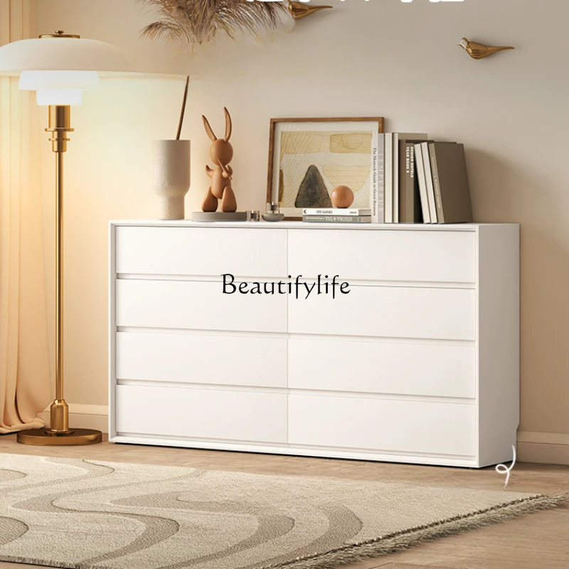 Pure White Cream Style Solid Wood Eight Spares Cabinet Modern Minimalist Living Room Bedroom Storage Sideboard Cabinet