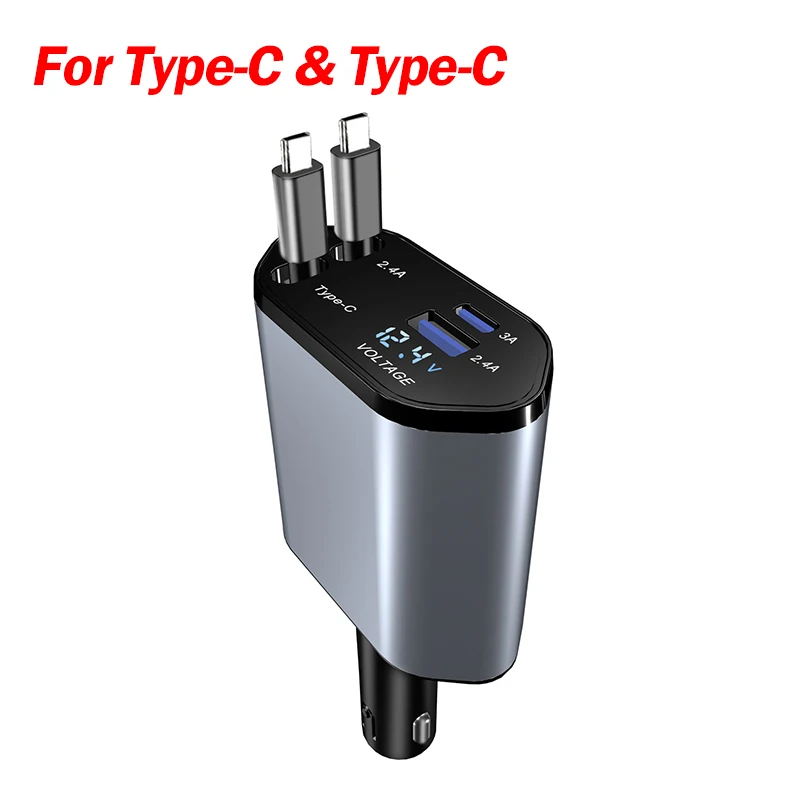 ترقية مهايئ شاحن سيارة 137 واط شاحن الهاتف السريع USB PD3.1 منافذ Type-C مع أسلاك قابلة للسحب صالح آيفون هواوي سامسونج