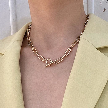 Thick Chain Toggle Clasp Gold Necklaces Mixed Linked Circle Necklaces for Women Minimalist Choker Necklace Hot Jewelry 1