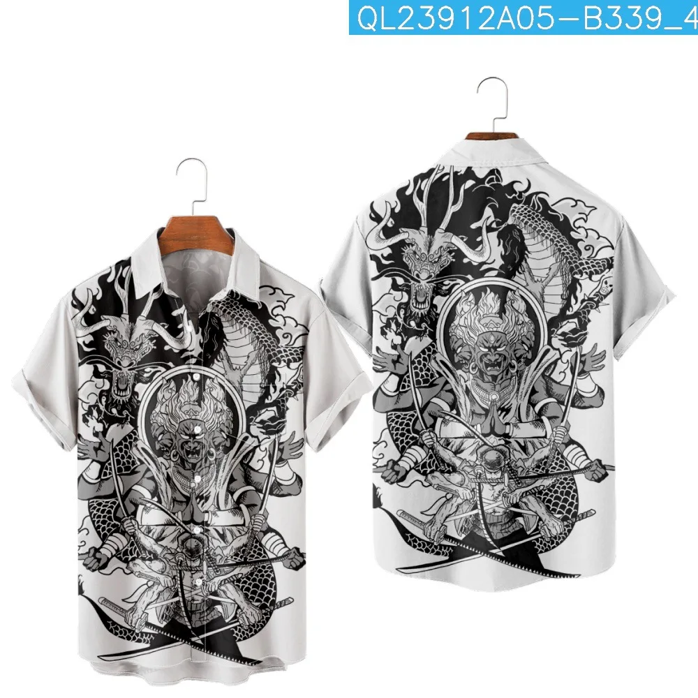 

Гавайская пляжная рубашка с коротким рукавом и принтом дракона воина