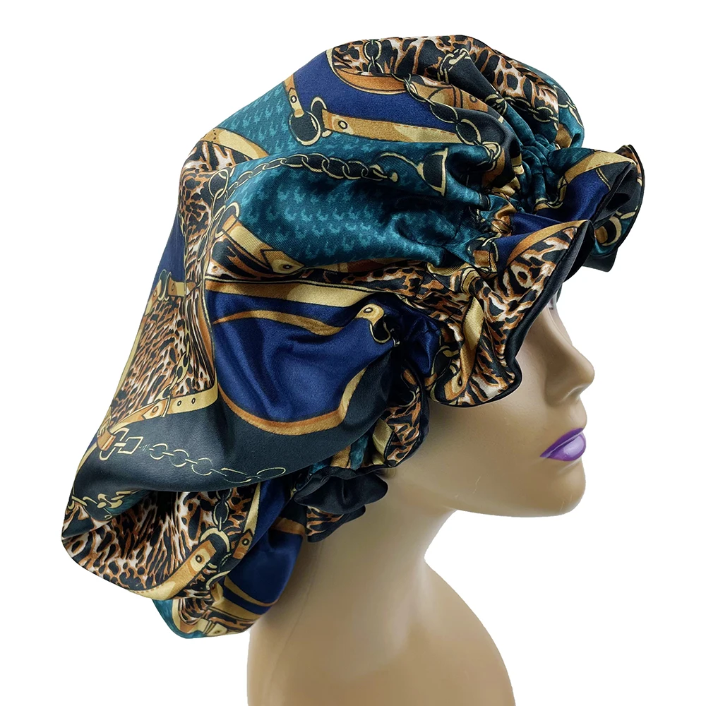 Large Women Satin Bonnet Hat Double Layer Reversible Sleep Cap Silky Soft Night Sleep Cover Cap Lady Hair Styling Accessories 5