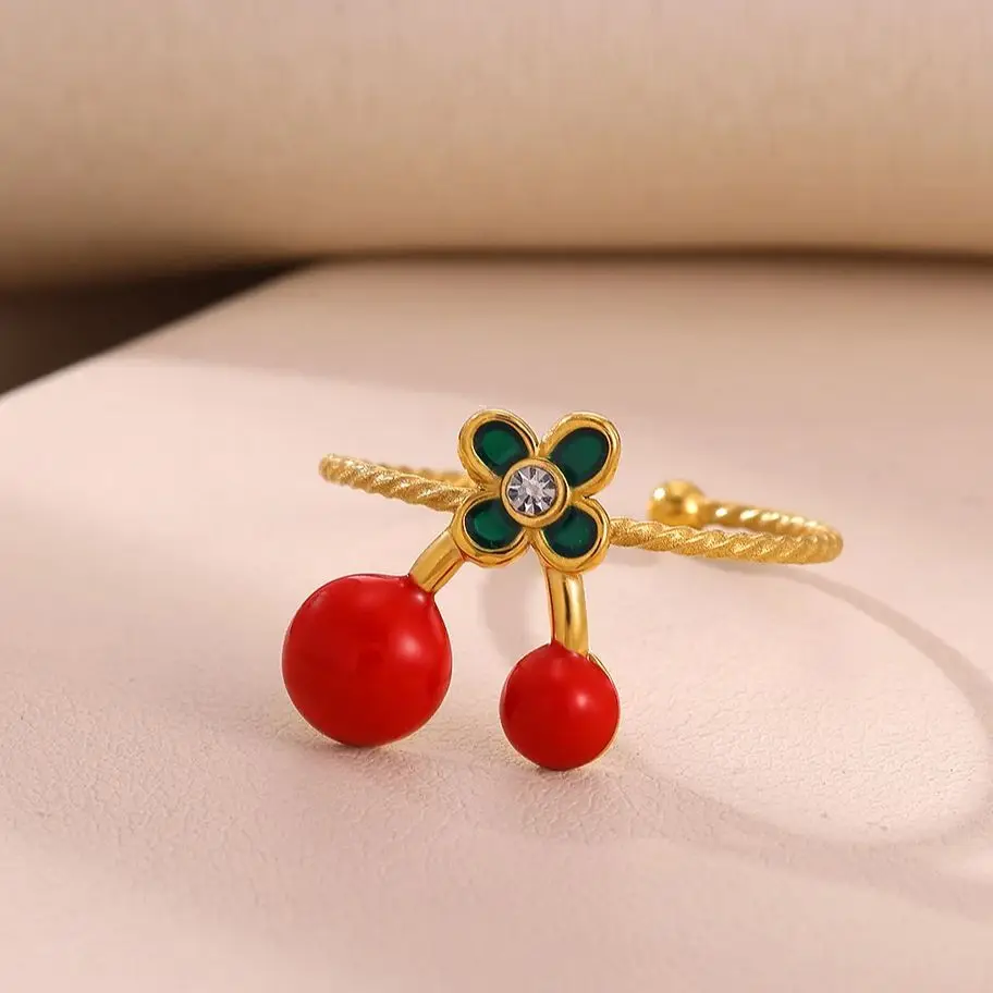 Gold Color Stainless Steel Enamel Adjustable Ring Woman Wedding