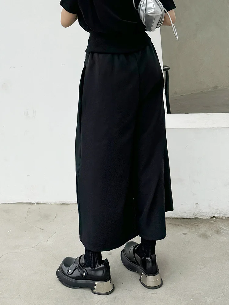 [EAM] High Elastic Waist Black Bandage Pleated Long Wide Leg Pants New Trousers Women Fashion Tide Spring Autumn 2026 1DH6554