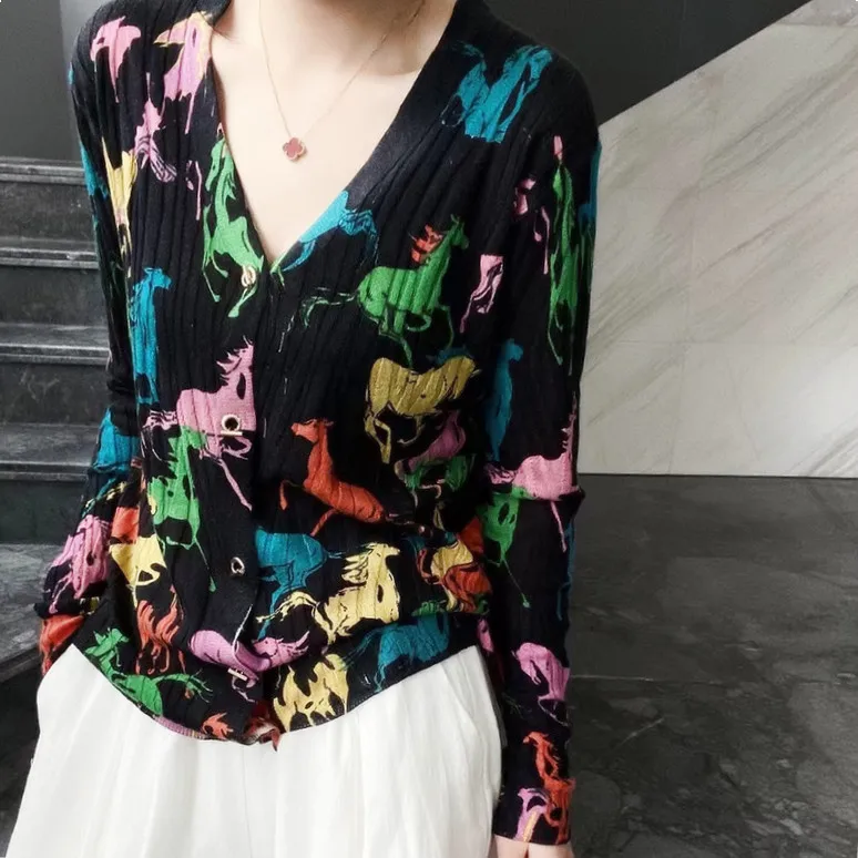 

Wool knit cardigan Spring and autumn pit strip pleats chic slimming color water-soluble coat